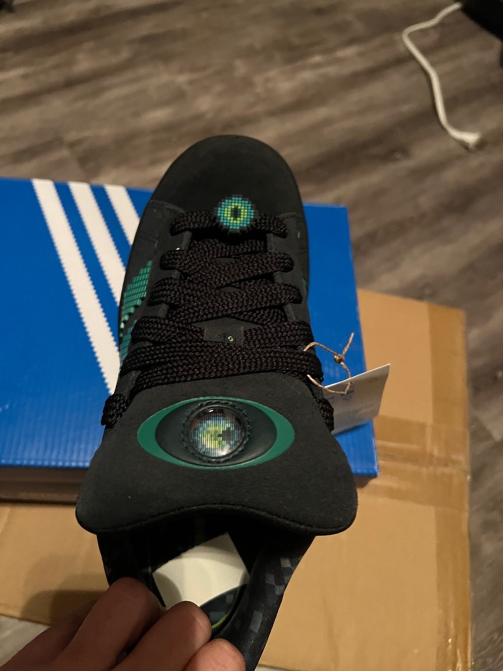 Bundle Adidas Minecraft Campus 00s J Black Green Pixel Sneakers 6.5Y  and socks - Picture 10 of 16